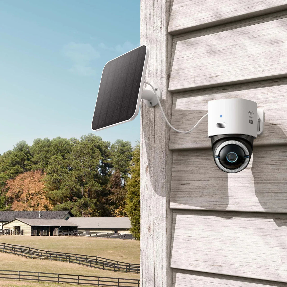Solar camera installed on a detached outdoor building