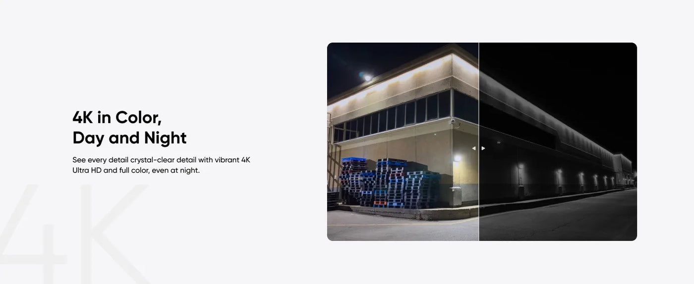 Outdoor building shown with 4K daytime and nighttime camera visibility